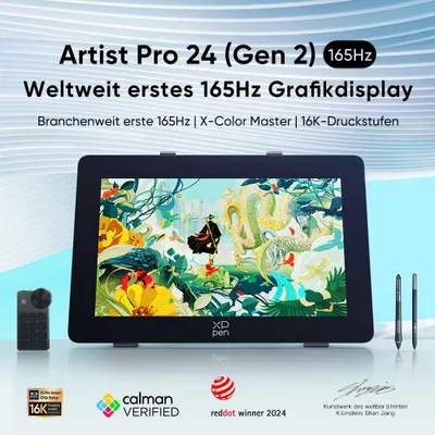 Produktbild von XPPen Artist 24 Pro (Gen2) 165Hz Grafiktdisplay+ 2 Stk. X3 Pro 16K Stift, 24 Zoll Grafiktablett