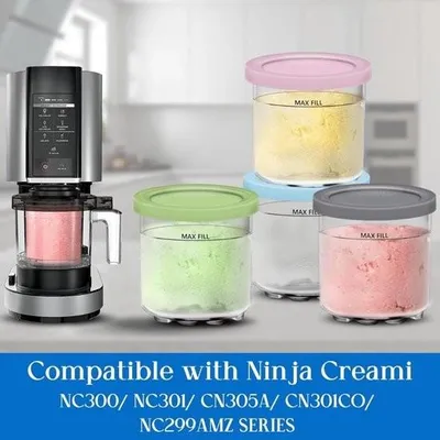 Produktbild von Ninja Creami Becher, Eisbecher (0,5 l), Creami Pint Halter mit Deckel, Ersatzhalter für Ninja Creami, Eisbecherhalter, Eisbecher, Becher mit Deckel, wiederverwendbar