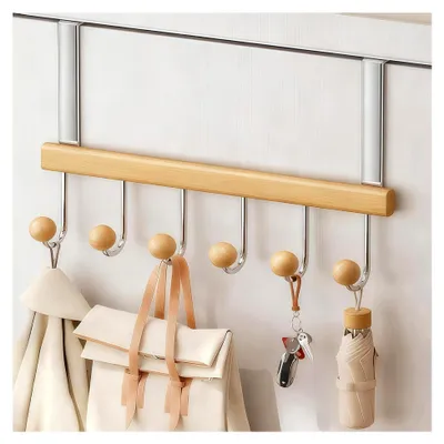 Produktbild von Türgarderobe zum Einhängen mit Holz- und Metallhaken