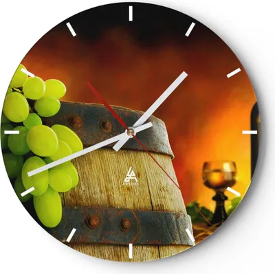 Produktbild von Wanduhr - Rund - Glasuhr - Landwirtschaft Alkohol Fass Tasse - 40x40cm - Schleichendes Uhrwerk - Lautlos - zum Aufhängen bereit - Dekoration Modern - Wanddekoration aus Glas - C3AR40x40-2156