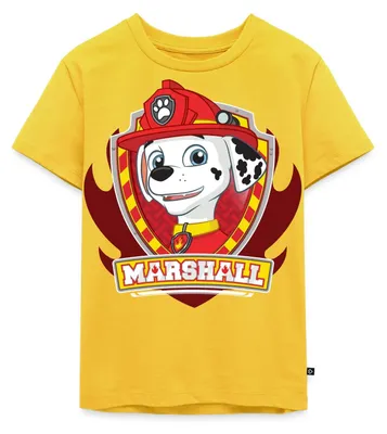 Produktbild von Spreadshirt Paw Patrol Marshall Feuerwehrhund Feuerwehr Emblem Kinder Premium T-Shirt, 98/104 (2 Jahre), Sonnengelb
