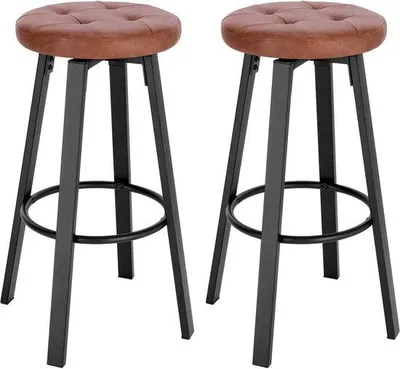 Obrázok produktu pre Barová stolička Nori - Hnedá - S operadlom - Ergonomická barová stolička - Výška 60-82 cm - Sada 2 kusov - Do kuchyne a baru
