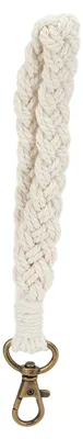 Produktbild von Boho-Schlüsselanhänger, handgewebt, hohl, aus Baumwollseil, schwarz beschichtet, mit Clip aus Zinklegierung, passend für Handtaschen, Autoschlüssel, weiß