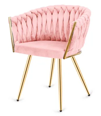 Produktbild von r Samtstuhl mit Steppung & Armlehnen - bequemer Polsterstuhl für Esszimmer, Wohnzimmer oder Büro, glamouröses Design, robuste Metallbeine, verschiedene Farbvarianten (Rosa)