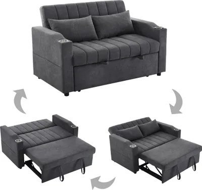 Produktbild von STILVORA Schlafsofa mit Kissen und verstellbarer Rückenlehne,Loungesofa mit Stautasche und Getränkehalter ,Doppelsofa für Schlafzimmer,Wohnzimmer&Wohnung,Grau