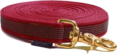 Produktbild von Mystique® Gummierte Schleppleine 20mm mit Handschlaufe Messing Scherenkarabiner weinrot 10m