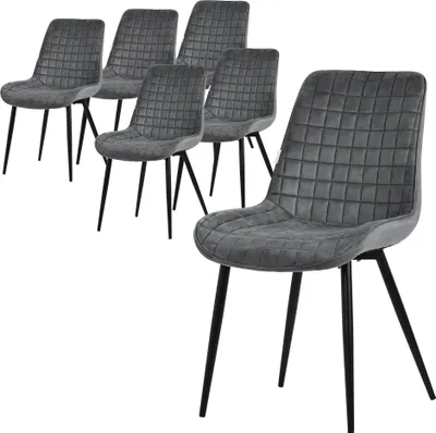 Obrázok produktu pre ML-Design jedálenská súprava 6 stoličiek, antracitová farba, zamatové sedadlo s čiernymi kovovými nohami, kuchynské stoličky s operadlom