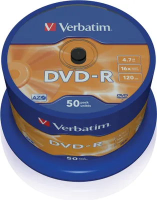Zdjęcie produktu dla Verbatim 43548 1x50 Verbatim DVD-R 4,7GB 16x Speed, srebrny matowy