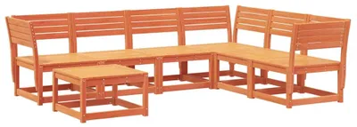 Immagine prodotto di set di 7 pezzi per salotto da giardino in legno di pino massiccio marrone cera