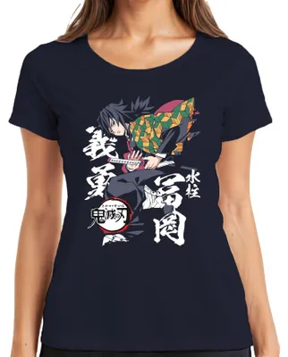 Productafbeelding van Giyu Tomioka Kimetsu no Yaiba, Waterademhaling, zwaard, demonenjager, dames T-shirt, marineblauw, maat S