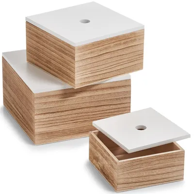 Produktbild von ZELLER 15148 Aufbewahrungsboxen-Set 3 tlg. aus Holz, weiß/natur ca. 24 × 24 × 14 cm