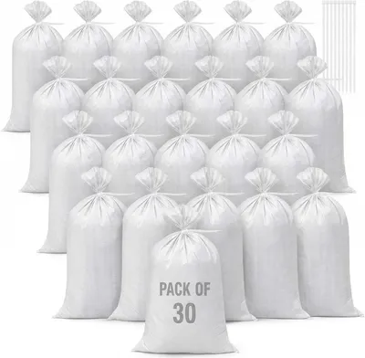 Immagine prodotto di 30 sacchi di sabbia vuoti, dimensioni 46 x 70 cm, capacità 30 kg, colore bianco
