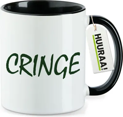 Produktbild von Huuraa Kaffeetasse Cringe Jugendwort 330ml Schwarz Keramik Kaffeebecher Geschenkidee
