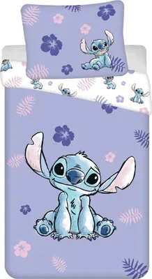 Produktbild von Jerry Fabrics Kinder Bettwäsche Wendebettwäsche Lilo und Stitch mit Blumen lila, Bettdeckenbezug 140x200 cm, Kopflkissenbezug 70x90 cm, 100% Baumwolle