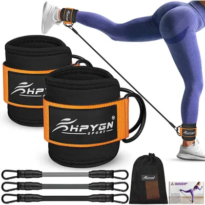 Produktbild von Knöchel-Widerstandsbänder Set für Bein-Po-Training mit Manschetten, 3 Bänder (10/20/13,6 kg), Orange