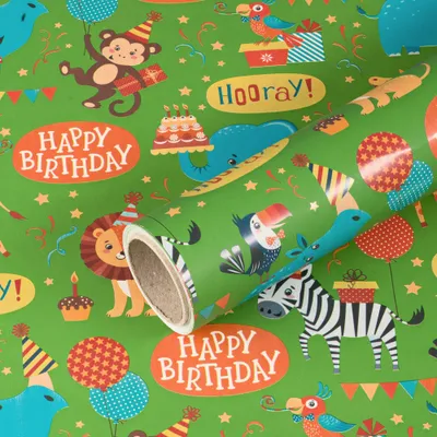 Produktbild von Geschenkpapier Happy Birthday, Grün, 0,70 x 10 m - Geburtstagspapier für Kinder