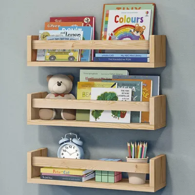 Wandregal-Set 3er, natürliches Holz, 41x12x10 cm, für Bücher & Spielzeug