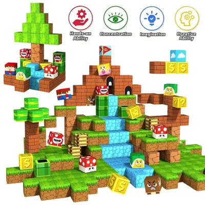 Zdjęcie produktu dla Magnetyczne klocki – zabawka Montessori – 54 elementy – plastik – dla dzieci – wielokolorowe