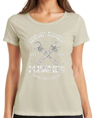 Zdjęcie produktu dla Cousin Eddies Plumbing No Shitters Plumber Beautiful Weighting Ladies T-Shirt, Nature, M