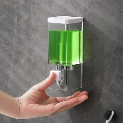 Produktbild von Seifenspender Wand transparent l Manuell Nachfüllbar Wandmontage ohne Bohren Kleben Bad Küche Spender modern praktisch langlebig