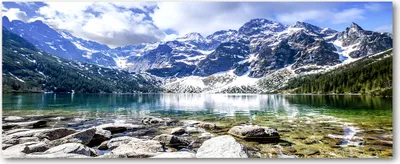 Produktbild von Tulup® Leinwandbild - 125x50 cm - Wandkunst - Drucke auf Leinwand - Leinwanddruck  - Landschaften - Grün - See Gebirge Berge