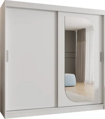 Produktbild von MEBLE KRYSPOL LUCY 200 Kleiderschrank mit zwei Schiebetüren für Schlafzimmer – moderner Aufbewahrungsschrank mit Kleiderstange und Regalen – 200x200x62cm - Mattweiß