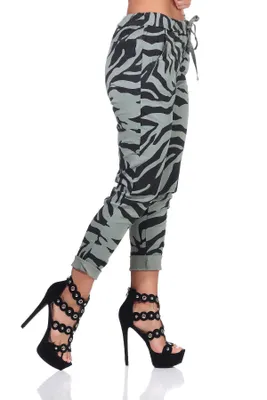 Produktbild von Damen Jogginghose Freizeithose Hose mit Muster, Dunkelgrün S/M/L