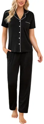 Imagen del producto de Conjunto de pijama para mujer LUSLOVE, conjunto de ropa de dormir de manga corta, dos piezas con estampado