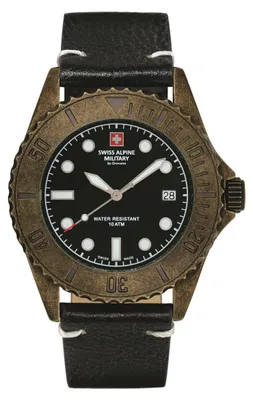 Image de Montre pour homme Swiss Alpine Military, analogique à quartz, style vintage, référence 7051.1587SAM, bracelet en cuir