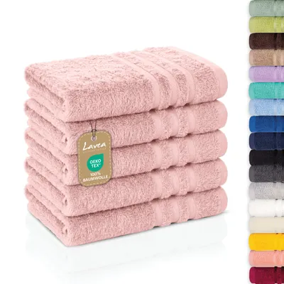Produktbild von Lavea® 5er Set Gästehandtücher 30x50 cm, Weiche & Saugstarke Gästetücher aus 100% Baumwolle, Frottierserie Elena, Waschbar 60°C - Pastellrosa