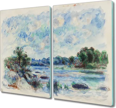 Produktbild von Coloray Hackbrett Küchenbrett Kochplattenabdeckung Schneidebrett Herdabdeckplatte 2x30x52 cm - Fluss Wald Himmel