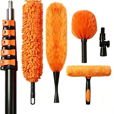 Obrázok produktu pre Sada na odstraňovanie prachu s teleskopickou tyčou (dĺžka 1,5–7,2 m), 5-dielna, umývateľná, stierka na okná, čistič na stropy