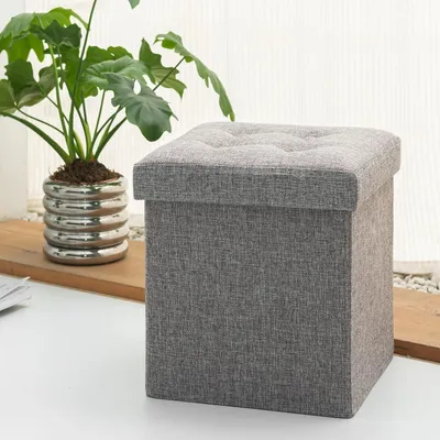 Produktbild von Mit Stauraum Faltbare Aufbewahrungsbox Hocker mit Stauraum Fußbank Wohnzimmerbank Leinen Hocker Grau 30 x 30 x 30 cm