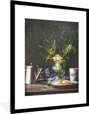 Produktbild von MuchoWow® MuchoWow® Gerahmtes Poster Vintage - Stilleben - Blumen 60x80 cm - Poster mit zchwarzem Bilderrahmen - Wohnzimmer - Dekorationen - Prämie