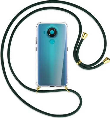 Produktbild von Handykette Backcover-Schutzhülle mit Band (Metall goldfarben) für Nokia 3.4 - dunkelgrün