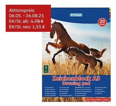 Produktbild von Stylex Zeichenblock, DIN A3 20 Blatt 120