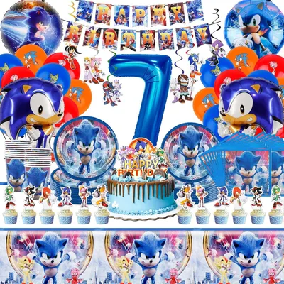 Immagine prodotto di Piatti di carta per festa di compleanno per bambini - Set da 106 pezzi - Adatti a bambini di 7 anni - Stoviglie per feste - Decorazioni per compleanno - Motivi a tema cartone animato - Festone