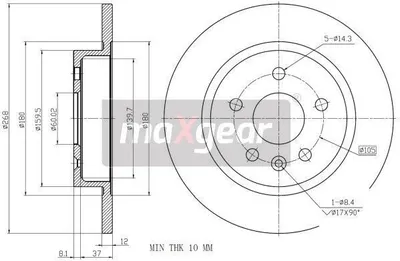 Produktbild von 2x MAXGEAR Bremsscheibe 19-2333 hinten für OPEL Astra J Sports Tourer (P10)