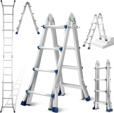 Productafbeelding van Telescoopladder Aluminium - Inklapbare ladder - Veilig klussen - Multifunctioneel 4-in-1 - 402 cm - Zilver