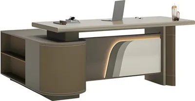 Produktbild von Moderner Schreibtisch Braun und Beige mit LED Beleuchtung für Büro Home Office