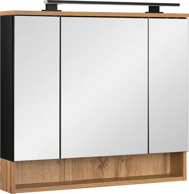Zdjęcie produktu dla Szafka łazienkowa lustrzana wisząca z lustrem czarna wotan 80 cm lampka led