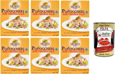 Produktbild von Moro dal 1868- Pizzoccheri della Valtellina I.G.P. Mit Vollkornmehl, Ballaststoffquelle 6x 500gr + Italian Gourmet Polpa 400g