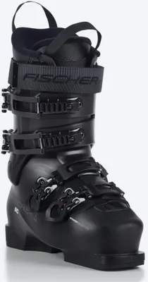 A black Fischer RC 85 WS ski boot is shown against a white background.