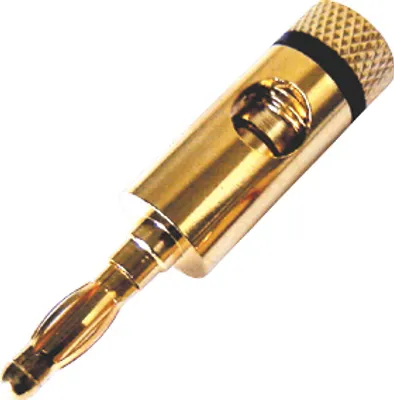 Produktbild von Bananenstecker mit Schraubanschluss vergoldet, 4 mm, Farbring schwarz