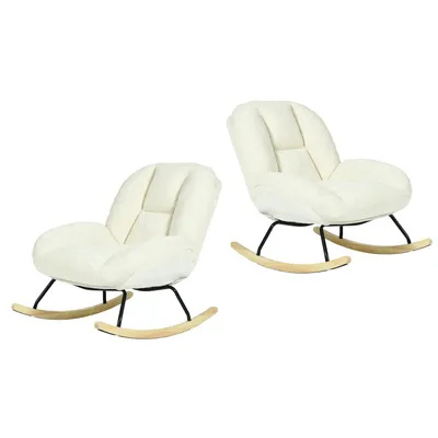 Immagine prodotto di Set di 2 poltrone a dondolo in stile scandinavo, rivestite in tessuto di chenille, con braccioli, ideali per il soggiorno o la camera da letto, colore beige – LITHOPS