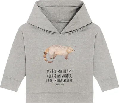 Produktbild von Mr. & Mrs. Panda Organic Baby Hoodie Nasenbär 12. - 18. Monat - Heather Grey - Geschenk, Kapuzenshirt, Kapuzensweatshirt, Rüsselbär, Lustige Sprüche, Bär, Nasenbären