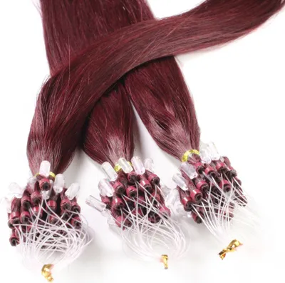 Produktbild von hair2heart Microring Extensions Echthaar glatt 55/66 Hellbraun Intensiv Violett-Mahagoni - 25 Strähnen 0.5g 60cm, Echthaar Extensions für dauerhafte Haarverlängerung