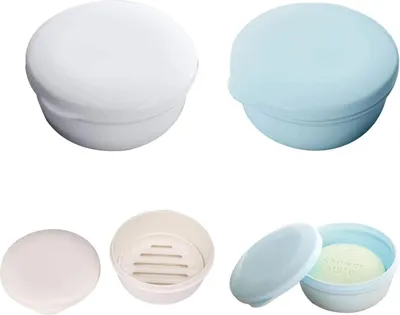 Produktbild von Plastik-Seifenbox blau und weiß - Set von 2 - Tragbar für Reisen - Praktisch und hygienisch