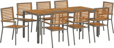 Immagine prodotto di vidaXL Set da pranzo da giardino, 9 pezzi, grigio e marrone, in rattan sintetico