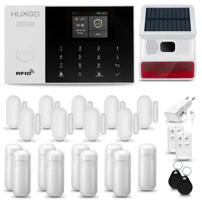 Immagine prodotto di HUXGO HXA007 Sistema di allarme casa WiFi + GSM 2G con sirena wireless, sistema di allarme con 9x sensore di movimento e 9x sensore porta-finestra, sistema di allarme per appartamento, casa, garage, Tuya Smartlife App